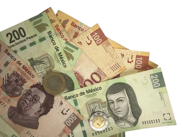 Mexikanische Peso-Scheine isoliert auf weißem Hintergrund — Stockfoto