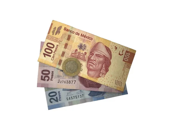 Mexicaanse peso rekeningen geïsoleerd op witte achtergrond — Stockfoto