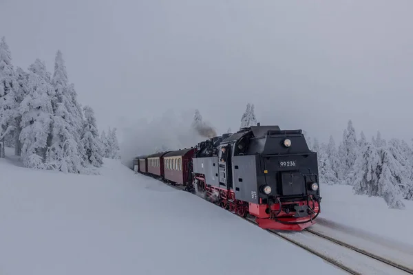 Drodze Krajobraz Zima Przez Piękne Harz — Zdjęcie stockowe