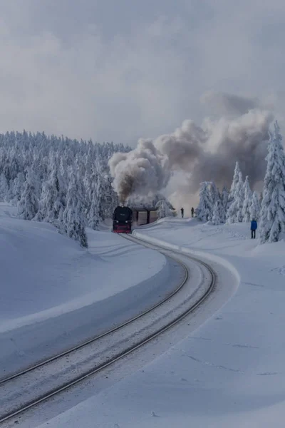 Téli Táj Gyönyörű Harz Keresztül Útközben — Stock Fotó