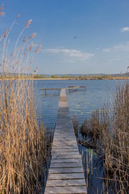 güzel werratal vadisinde Breitungen gölünde güneş ışığı ilk ışınları yakalamak