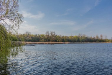 güzel werratal vadisinde Breitungen gölünde güneş ışığı ilk ışınları yakalamak