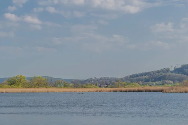 Pegar Primeiros Raios Sol Lago Breitungen Belo Vale Werratal — Fotografia de Stock
