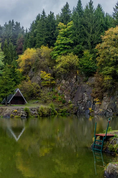 Podzimní Den Krásném Durynském Lese Bergsee Ebertswiese Německo — Stock fotografie