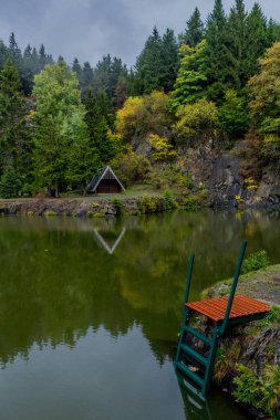 Güzel Thüringen Ormanı'nda sonbahar günü - Bergsee Ebertswiese/Almanya