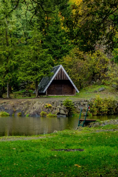 Őszi Nap Gyönyörű Türingiai Erdőben Bergsee Ebertswiese Németország — Stock Fotó