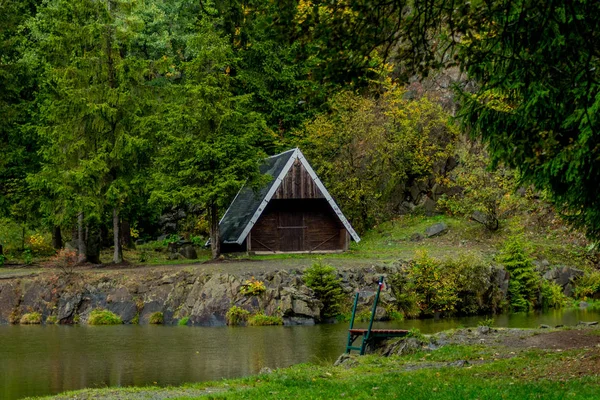 美しいチューリンゲンの森の秋の日 ベルグゼー エバーツヴィーゼ ドイツ — ストック写真