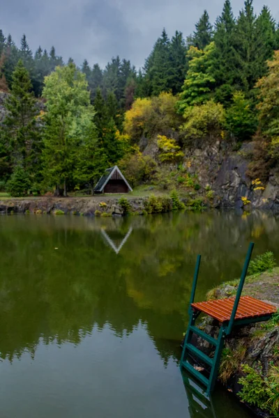 Podzimní Den Krásném Durynském Lese Bergsee Ebertswiese Německo — Stock fotografie