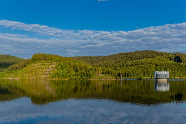 Hike around narrow water dam in the Thuringian Forest near Tambach-Dietharz - Germany