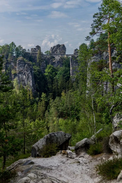 Excursão Exploração Através Saxão Suíço Lugares Difensivos Saxônia Alemanha — Fotografia de Stock