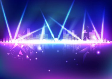 Eşitleyici, üçgen neon ışık etkisi, dijital teknoloji arka plan vektör çizim ile müzik hacmi