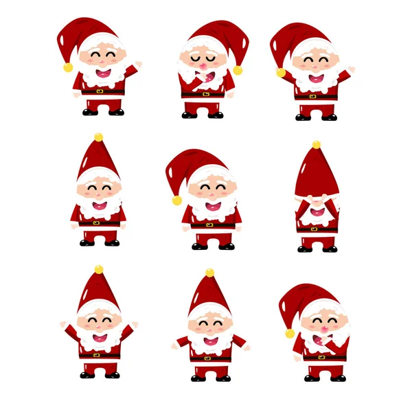Santa Claus Cartoon Vector Set Collection Cute Style Isolated White — Stock Vector