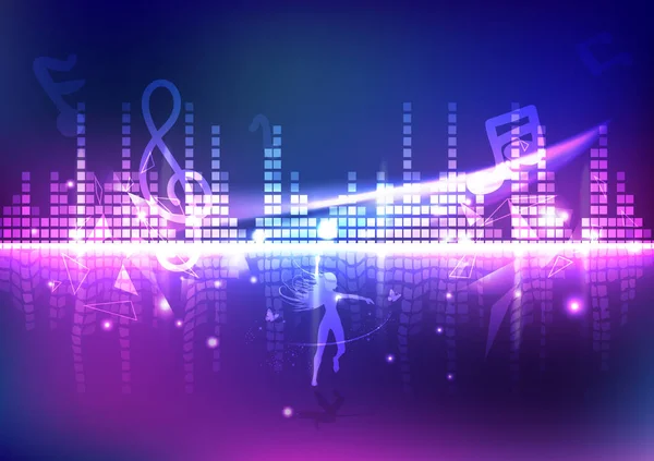 Eşitleyici, müzik, üçgen ve ışık efekti, neon dijital teknoloji arka plan vektör çizim dalga birim dans kadın