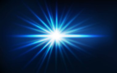 Yıldız patlaması, ışık ışınları. etkisi mavi kavramı arka plan vektör çizim