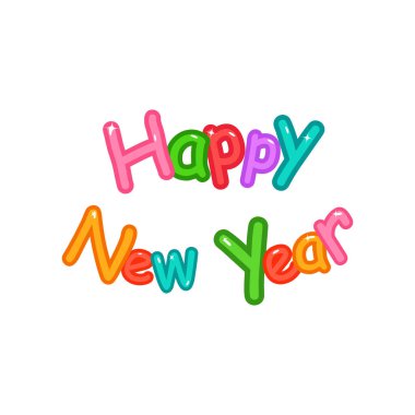 Mutlu yeni yıl, harf alfabe, balonlar yazı tipi tipografi ile yıldız ışıltı parlak, sevimli ve renkli vektör poster, logo, işareti kabarcıklar