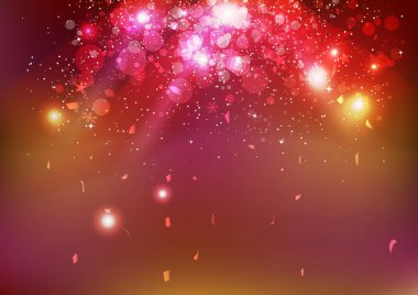 Kutlama, Noel konfeti olayı partisine, toz düşen, kırmızı gece patlama parlayan ışık Tatil Sezon kavramı arka plan vektör çizim yıldız
