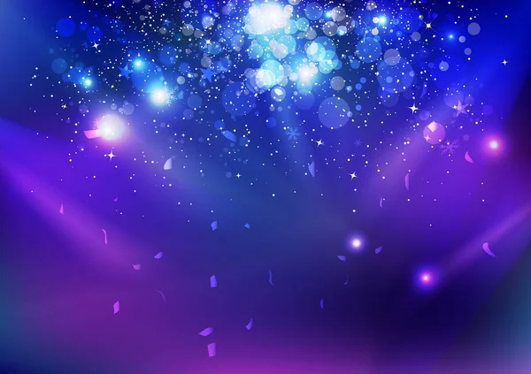 Celebração Evento Poeira Estrelas Confetes Caindo Explosão Noturna Azul Brilhando —  Vetores de Stock