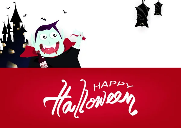 Halloween Vampier Cartoon Bloedinzameling Drinken Met Vleermuizen Opknoping Viering Partij — Stockvector