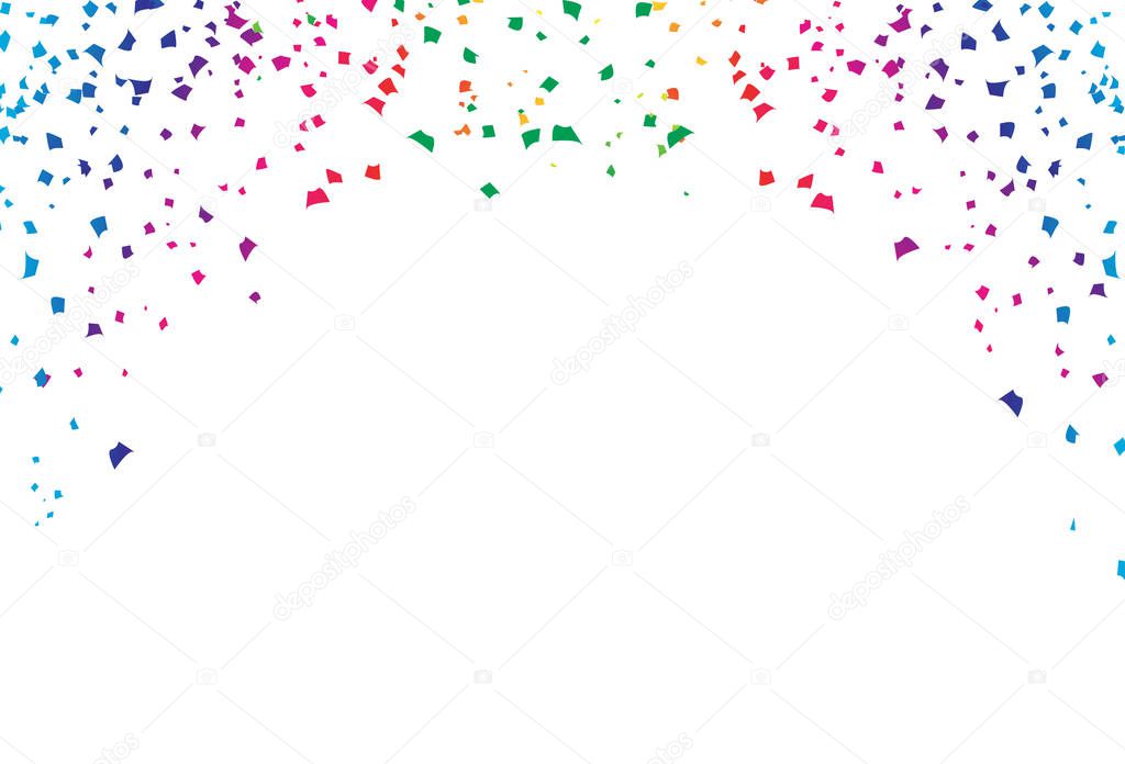 Confetti, paper explosion fall decoration colorful spectrum rainbow, festival celebration party event abstract background vector illustration