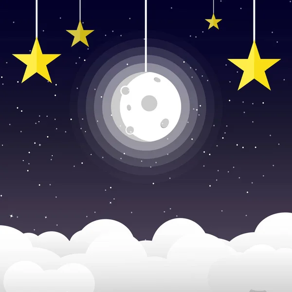 Luna Cielo Nocturno Con Estrellas Espacio Fondo Galaxia Buen Concepto — Vector de stock