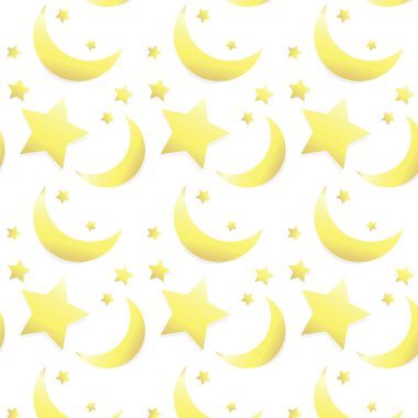 Altın yıldızlar ve ay desen sorunsuz arka plan vektör çizim soyut
