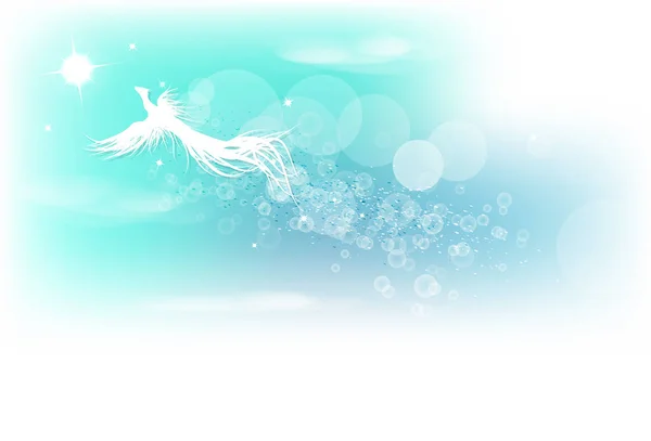 Phoenix Fantasy Pták Letící Pozadí Abstraktní Fuzzy Modrá Obloha Hvězdami — Stockový vektor