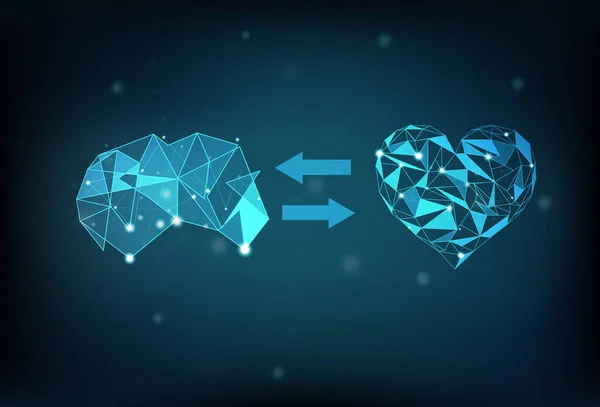 Beyin ve kalp Çokgen bağlantı ağ bilim dijital futuristik arka plan vektör çizim