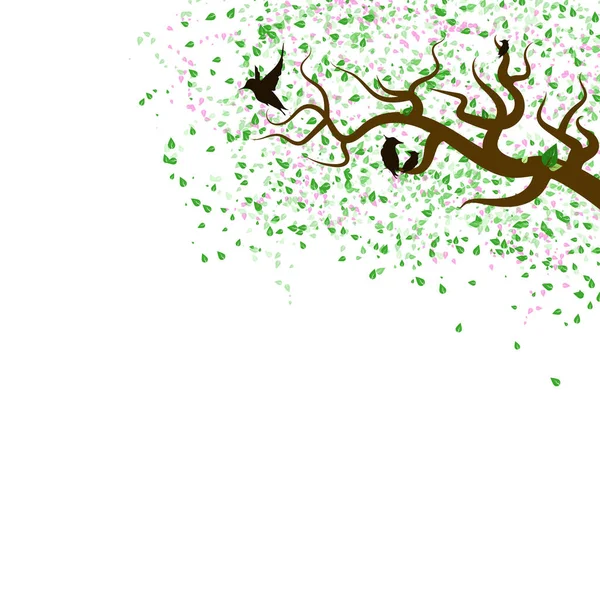 Groene Bladeren Sakura Spreidingsdiagram Vallende Natuur Met Dierlijke Wild Concept — Stockvector