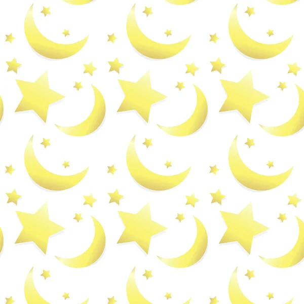 Goldene Sterne Und Mond Muster Nahtlose Abstrakte Hintergrund Vektor Illustration — Stockvektor