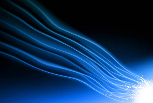 Eğri Çizgiler Parlayan Yıldırım Neon Mavi Teknoloji Kavramı Arka Plan — Stok Vektör