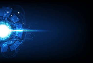 Dijital teknoloji, fütüristik devre, mavi daire yıldırım elektrik arka plan vektör çizim