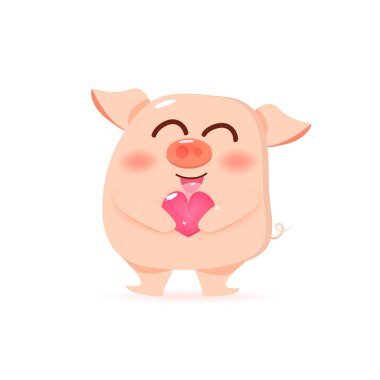 Sevgi, mutlu sevgililer günü ve Çin yeni yılı, Sevimli çizgi karakter koleksiyonu vektör çizim veren kalp ile domuz