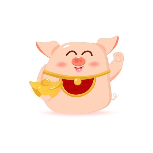 猪卡通人物 吉祥物丰富和丰富 中国新年快乐 2019年 可爱的向量 — 图库矢量图片