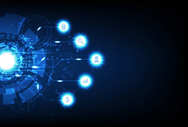İş teknolojisi, dijital futuristik pixelate bilgisayar, veri bilgilerini, işaret ve sembol neon elektrik mavi ışık ışıltı arka plan vektör çizim