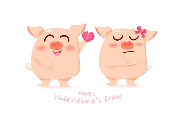 Feliz Dia Dos Namorados Amor Romântico Porco Coração Bonito Desenho — Vetor de Stock