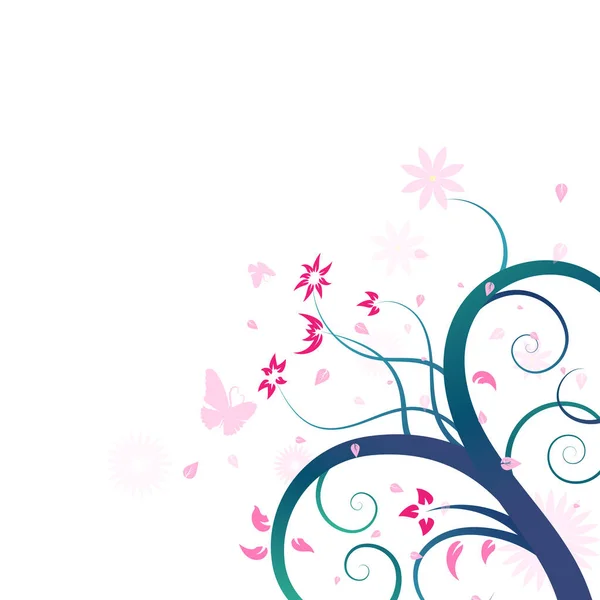ピンクの花と蝶散布アート ブラシ デザインの抽象的な背景ベクトル イラスト — ストックベクタ