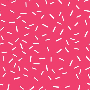 Memphis tarzı, tatlı çörek sır beyaz çikolata Tepesi seamless modeli pembe renkli arka plan ve dokulu vektör çizim