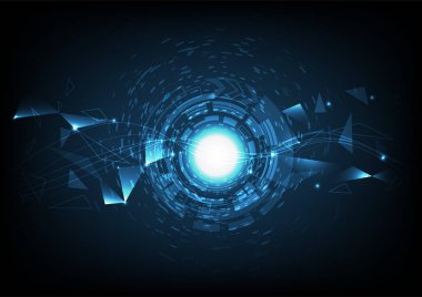 Dijital teknoloji arka plan ile modern karışımı parlak eğri çizgiler piksel alanı üçgen geometrisi fütüristik vektör çizim bağlanma