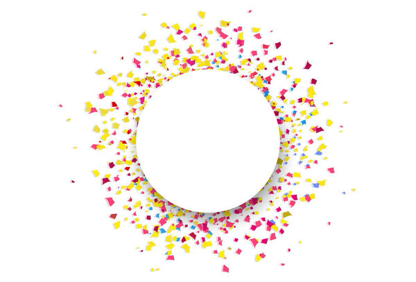 Конфетти бумаги разброс взрыва празднование партии круги кольцо баннер плоский дизайн абстрактный векторный рисунок, желтый и красный концепции

