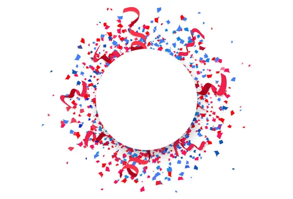 Confettis Papier Dispersion Explosion Célébration Fête Cercles Anneau Bannière Plat — Image vectorielle
