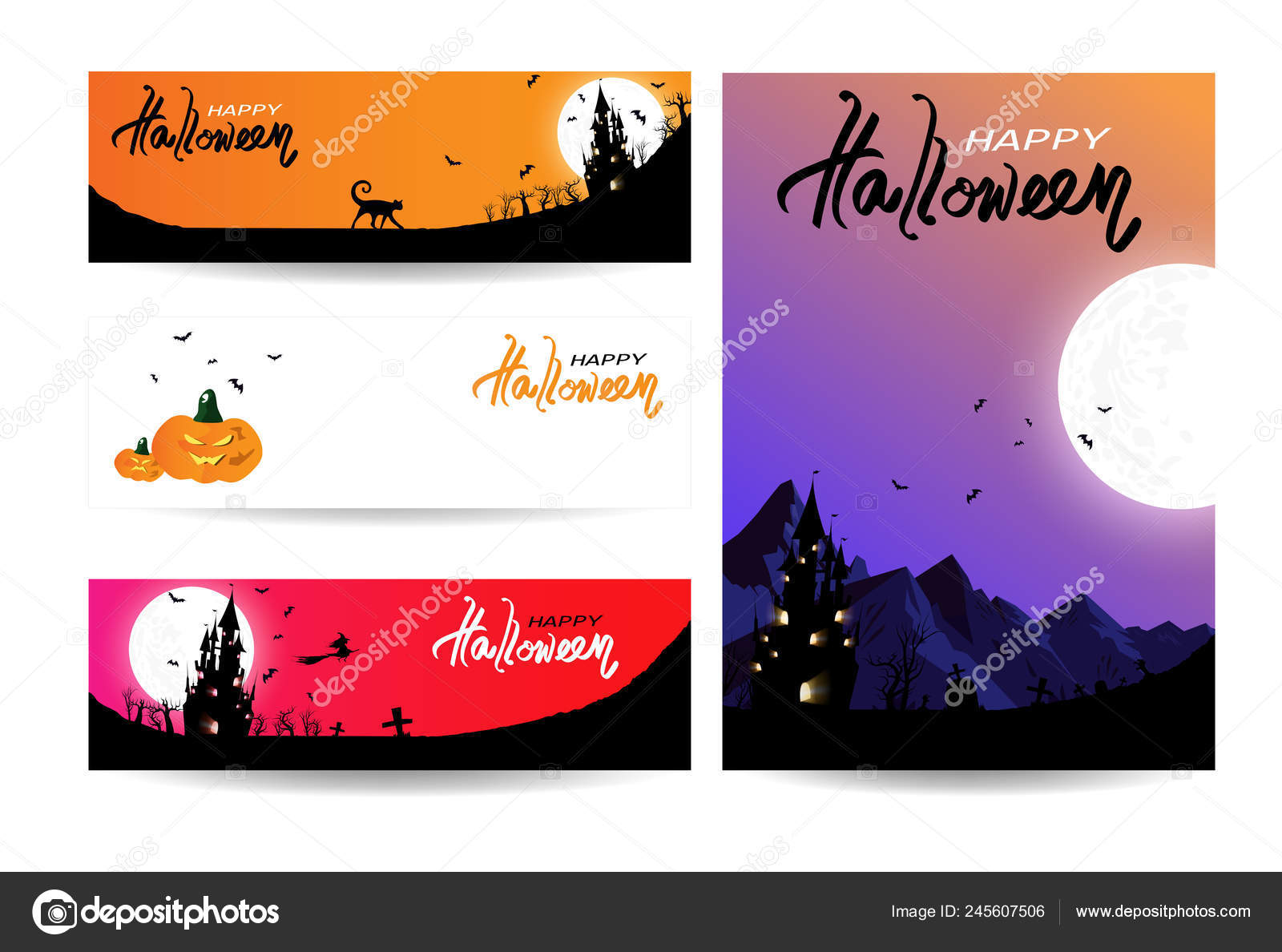 Happy Halloween Card Collection Banner Holiday Invitation Concept Happy Halloween Card Collection Banner Holiday Invitation Concept