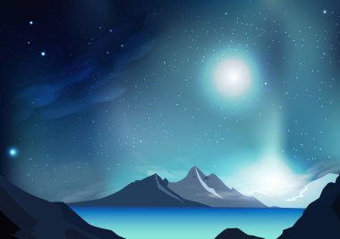 Fantezi arka plan vektör çizim ile gezegen ve galaksi yer, Samanyolu, doğa manzara kavramı üzerinde yıldız dağılım