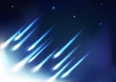 Meteorlar ateş topu, parlak arka plan, gece astronomi gökada alanı kavramı vektör çizim ışık ışınları