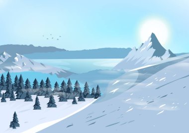 Dağlar yatay, seyahat ve macera doğal kavramı kartpostal vektör arka plan resimde yatay