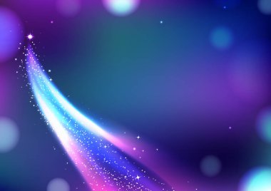 Uçan büyülü kuyruklu yıldız, fantezi yıldız eğri çizgi parlayan kuyruk arka plan vektör çizim ile