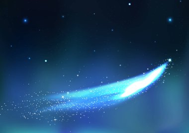 Buzlu kuyruklu yıldız dağılım gece fantezi gökyüzü, astronomi takımyıldızı mavi kavramı arka plan vektör çizim üzerinde ışıltı
