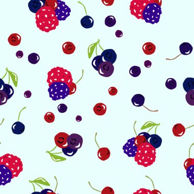 Berry taze vektör seamless modeli ışık mavi arka plan doku illüstrasyon, sebze ve meyve güler yüzlü kavramı