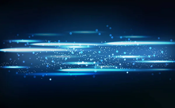 抽象的な光ネオン明るい粒子 季節背景ベクトル図では 高速技術の青と輝く光線のコンセプト — ストックベクタ