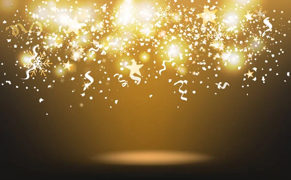 Étoiles Filantes Confettis Tombant Papier Éparpillé Avec Flocons Neige Rubans — Image vectorielle