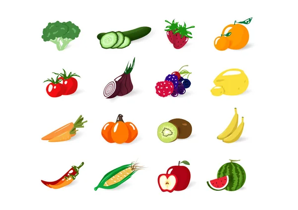 Verduras Frutas Dieta Equilibrio Recolección Alimentos Orgánicos Saludables Aislados Ilustración — Vector de stock